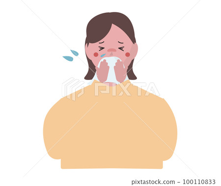 感冒的女人。一個女人擤鼻涕。矢量圖 100110833