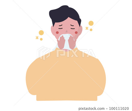 一個患有花粉症的人。一個男人擤鼻涕。矢量圖 一個患有花粉症的人。一個男人擤鼻涕。矢量圖 100111020