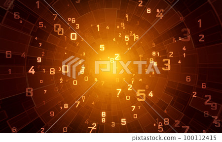 Numerology. Magic Tunnel (secret knowledge about the numbers). Esoteric background with numbers. Soft focus and depth of field. 3D render. 100112415