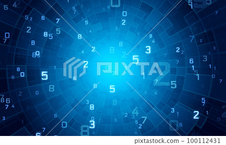 Numerology. Magic Tunnel (secret knowledge about the numbers). Esoteric background with numbers. Soft focus and depth of field. 3D render. 100112431