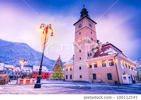 Brasov, Romania. Winter landscape with Christma Tree, Transylvania. Brasov, Romania. Winter landscape with Christma Tree, Transylvania. 100112545