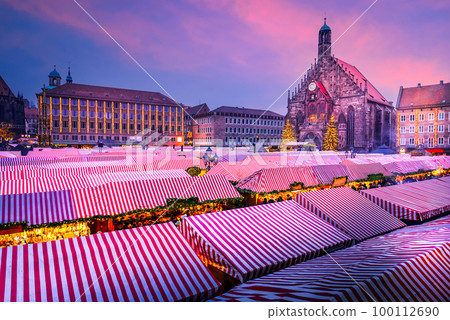Nuremberg, Germany. Christkindlesmarkt one of the oldest Christmas markets. Bavaria touristic background. Nuremberg, Germany. Christkindlesmarkt one of the oldest Christmas markets. Bavaria touristic background. 100112690