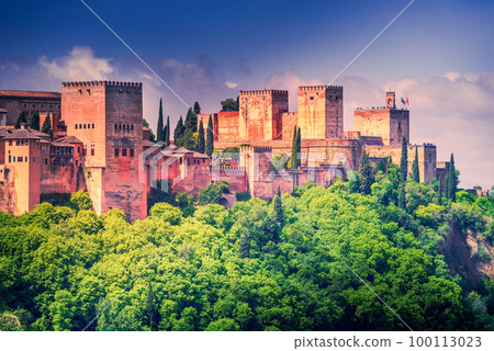 Granada, Spain. Alcazaba of Alhambra, sunlight summer time Granada, Spain. Alcazaba of Alhambra, sunlight summer time 100113023