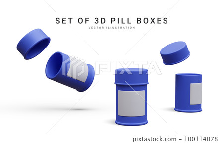Set of 3d realistic pill box isolated on white background. Vector illustration Set of 3d realistic pill box isolated on white background. Vector illustration 100114078