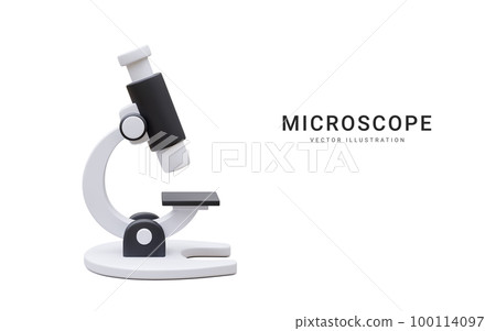3d realistic microscope isolated on light background. Science, pharmaceutical and education concept. Microbiology magnifying tool. Vector illustration 100114097