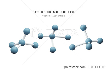 Set of 3d realistic abstract molecules isolated on white background. Medicine, biology, chemistry and science concept in cartoon style. Vector illustration Set of 3d realistic abstract molecules isolated on white background. Medicine, biology, chemistry and science concept in cartoon style. Vector illustration 100114108