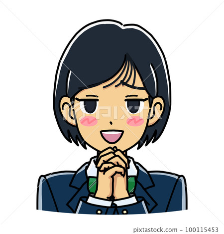 Illustration of a female student staring with enchanted eyes while folding her hands (bust-up) Illustration of a female student staring with enchanted eyes while folding her hands (bust-up) 100115453
