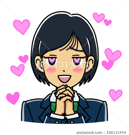 Illustration of a female student with heart-shaped eyes (background full of hearts) Illustration of a female student with heart-shaped eyes (background full of hearts) 100115454