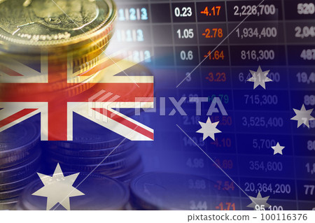 Stock market investment trading financial, coin and Australia flag or Forex for analyze profit finance business trend data background. 100116376
