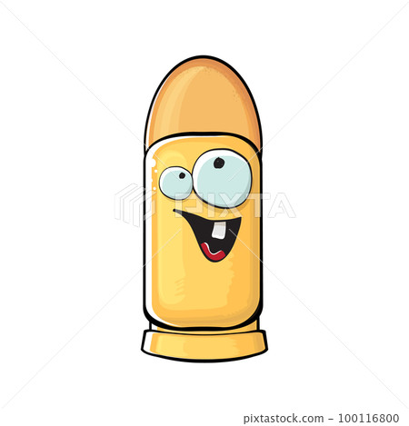 Bullet character. Cartoon funny orange bullet character isolated on white background. Funky bullet character with eyes and mouth. Vector gun shot clip art, emoji, label and sticker Bullet character. Cartoon funny orange bullet character isolated on white background. Funky bullet character with eyes and mouth. Vector gun shot clip art, emoji, label and sticker 100116800