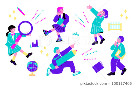 Illustration of male and female students in uniform Illustration of male and female students in uniform 100117406