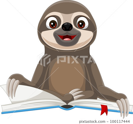 Cartoon sloth reading a book 100117444