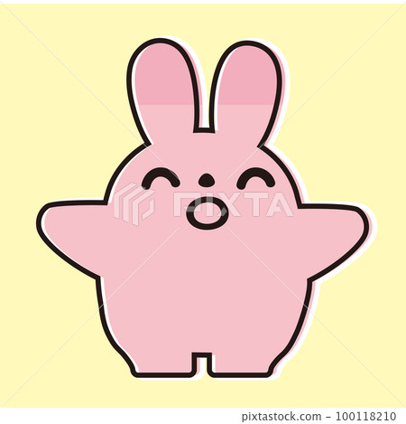 Rabbit illustration _ line drawing _ smile _ spread your hands 100118210