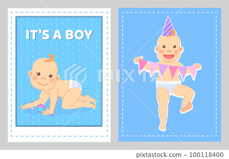 Boy greeting card, toddler with rattle, 1st year 100118400