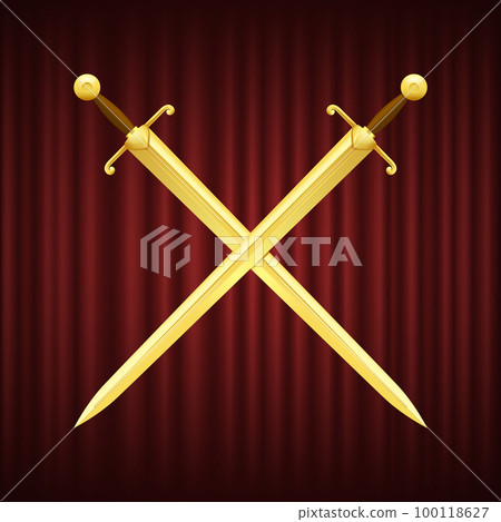Two Gold Swords with Brown Hilt Crossed Vector 100118627