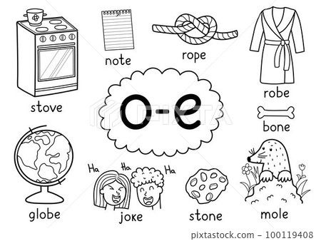O-e digraph spelling rule black and white educational poster set for kids O-e digraph spelling rule black and white educational poster set for kids 100119408
