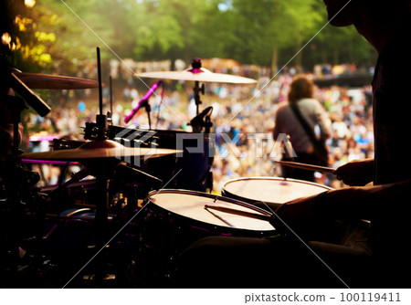 Ready to rock. Cropped shot of a musicians feet on stage at an outdoor music festival. Ready to rock. Cropped shot of a musicians feet on stage at an outdoor music festival. 100119411