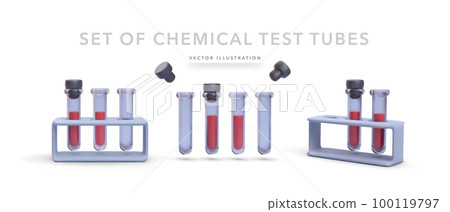Set of 3d realistic chemical test tube with blood isolated on white background. Vector illustration Set of 3d realistic chemical test tube with blood isolated on white background. Vector illustration 100119797