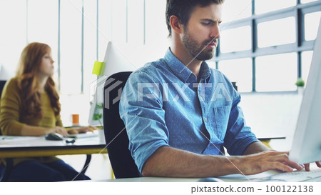 Office computer, typing or business man review finance portfolio, stock market database or investment budget. Accounting administration, coworking space or crypto trader trading bitcoin, NFT or forex Office computer, typing or business man review finance portfolio, stock market database or investment budget. Accounting administration, coworking space or crypto trader trading bitcoin, NFT or forex 100122138
