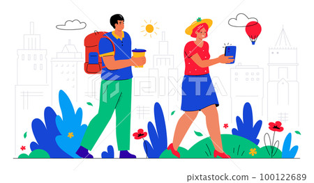Tourists in the city - modern colorful flat design style illustration 100122689