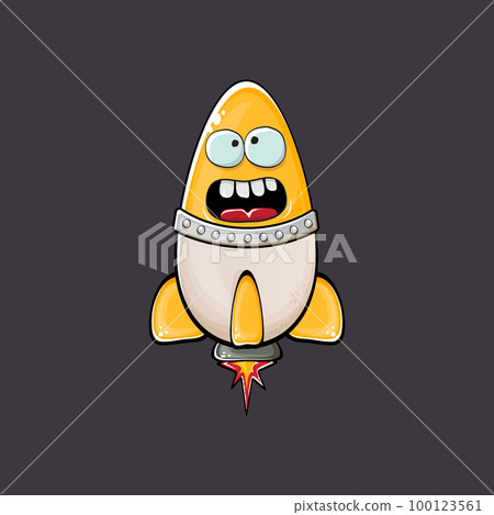 Rocket spaceship character. Cartoon space rocket isolated on space background. Funky spaceship and shuttle character with eyes and mouth. Vector retro space ship clip art, emoji, label and sticker Rocket spaceship character. Cartoon space rocket isolated on space background. Funky spaceship and shuttle character with eyes and mouth. Vector retro space ship clip art, emoji, label and sticker 100123561