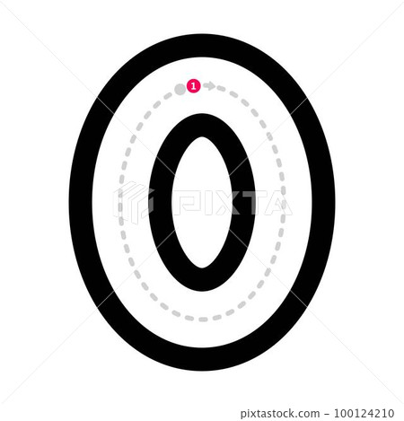 Tracing number 0 prewriting dotted line math stock illustration