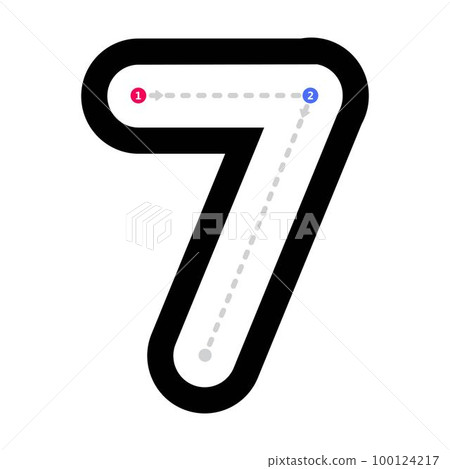 Tracing number 7 prewriting dotted line math...-插圖素材 [100124217] - PIXTA圖庫