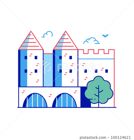 Medieval Fortress or Castle Icon in Line Art Medieval Fortress or Castle Icon in Line Art 100124621