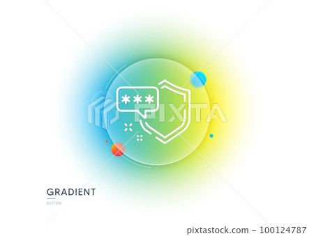 Shield line icon. Gradient blur button with glassmorphism. Privacy secure sign. Safe defense symbol. Transparent glass design. Shield line icon. Vector Shield line icon. Gradient blur button with glassmorphism. Privacy secure sign. Safe defense symbol. Transparent glass design. Shield line icon. Vector 100124787