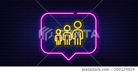 Neon light speech bubble. Business hierarchy line icon. Teamwork meeting sign. Group people symbol. Neon light background. Business hierarchy glow line. Brick wall banner. Vector 100124924