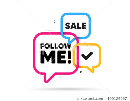 Follow me tag. Ribbon bubble chat banner. Discount offer coupon. Special offer sign. Super offer symbol. Follow me adhesive tag. Promo banner. Vector 100124967