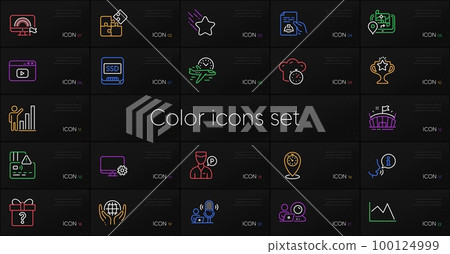 Set of Timer, Line chart and Lgbt line icons. Include Cooking timer, Puzzle, Ssd icons. Valet servant, Arena, Graph chart web elements. Card, Organic tested, Secret gift. Falling star. Vector 100124999