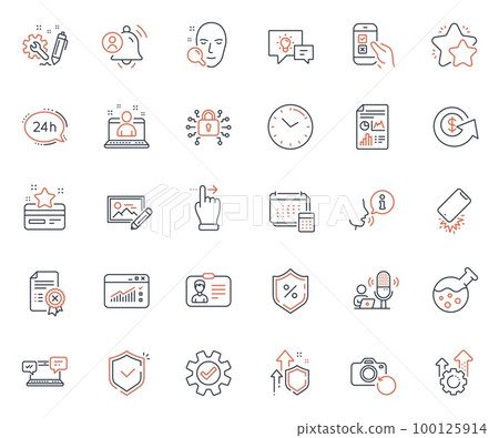 Technology icons set. Included icon as Idea lamp, Reject certificate and Touchscreen gesture web elements. Loyalty card, Time, Security lock icons. Improving safety, Mobile survey. Vector Technology icons set. Included icon as Idea lamp, Reject certificate and Touchscreen gesture web elements. Loyalty card, Time, Security lock icons. Improving safety, Mobile survey. Vector 100125914