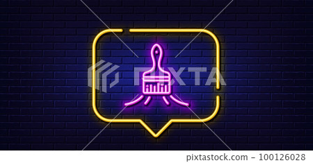 Neon light speech bubble. Paint brush line icon. Wall paintbrush sign. Creative drawing art symbol. Neon light background. Brush glow line. Brick wall banner. Vector Neon light speech bubble. Paint brush line icon. Wall paintbrush sign. Creative drawing art symbol. Neon light background. Brush glow line. Brick wall banner. Vector 100126028