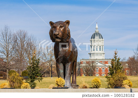 Sunny view of the Tiger Plaza and Dr. Richard H. Jesse Hall of University of Missouri 100128182