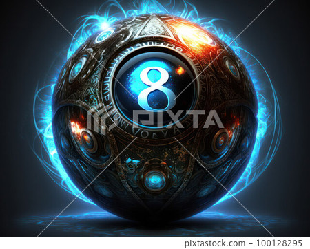futuristic Magic ball with prediction and magic numbers 100128295