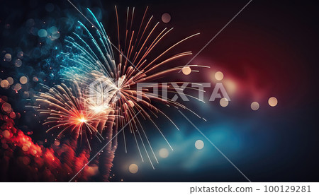 AI generated background with Colorful Fireworks in the night sky with bokeh effect AI generated background with Colorful Fireworks in the night sky with bokeh effect 100129281