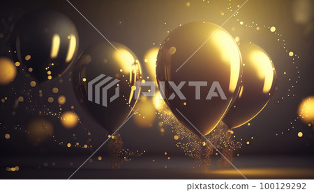 AI generated background with balloons flying in the air with bokeh lights 100129292