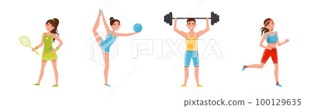People Characters Doing Sport and Physical Activity Vector Set People Characters Doing Sport and Physical Activity Vector Set 100129635
