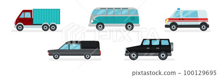 Van, Ambulance and Offroad Car as Wheeled Motor Vehicle Used for Transportation Vector Set Van, Ambulance and Offroad Car as Wheeled Motor Vehicle Used for Transportation Vector Set 100129695