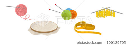 Sewing and Tailoring Accessories with Yarn Ball, Needle, Measuring Tape and Tambour Vector Set 100129705
