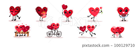 Humanized Red Hearts Couple Together Feeling Amour and Love Vector Set Humanized Red Hearts Couple Together Feeling Amour and Love Vector Set 100129710