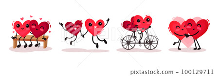Humanized Red Hearts Couple Together Feeling Amour and Love Vector Set Humanized Red Hearts Couple Together Feeling Amour and Love Vector Set 100129711