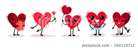 Humanized Red Hearts Couple Together Feeling Amour and Love Vector Set Humanized Red Hearts Couple Together Feeling Amour and Love Vector Set 100129712