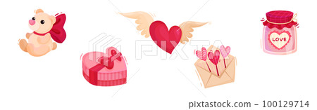 Saint Valentine Day Festive Attributes and Symbols Vector Set Saint Valentine Day Festive Attributes and Symbols Vector Set 100129714