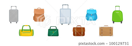 Travel Suitcase with Backpack and Handbag as Packed Luggage for Traveling Vector Set Travel Suitcase with Backpack and Handbag as Packed Luggage for Traveling Vector Set 100129731