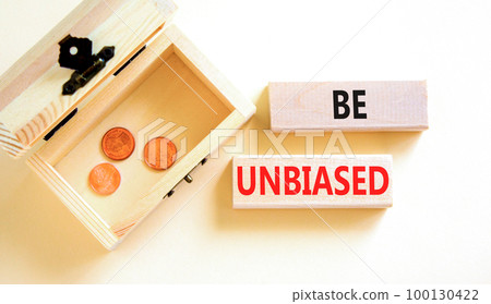 Be unbiased symbol. Concept words Be unbiased on wooden block. Beautiful white table white background. Wooden chest with coins. Business psychology be unbiased concept. Copy space. Be unbiased symbol. Concept words Be unbiased on wooden block. Beautiful white table white background. Wooden chest with coins. Business psychology be unbiased concept. Copy space. 100130422