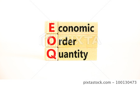 EOQ economic order quantity symbol. Concept words EOQ economic order quantity on wooden blocks on a beautiful white table white background. Business EOQ economic order quantity concept. Copy space. 100130473