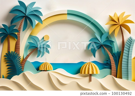 Summer sale banner in trendy style with exotic leaves. Modern summer sale banner template. llustration 100130492