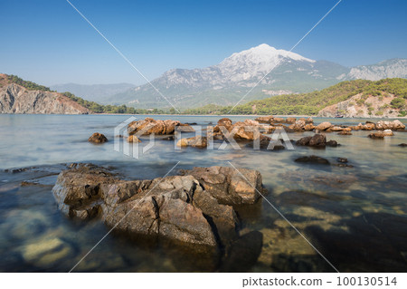 View of Tahtali mountain from the bay in Phaselis, Turkey View of Tahtali mountain from the bay in Phaselis, Turkey 100130514